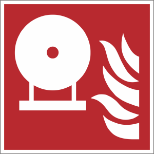 Brandschutzzeichen Rot Weiß nach DIN ISO Symbol F013 fest eingebautes Löschsystem